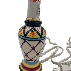 Vintage Ceramic Table Lamp Base 9" colorful Pattern Plug-In Cord Portable & Deco